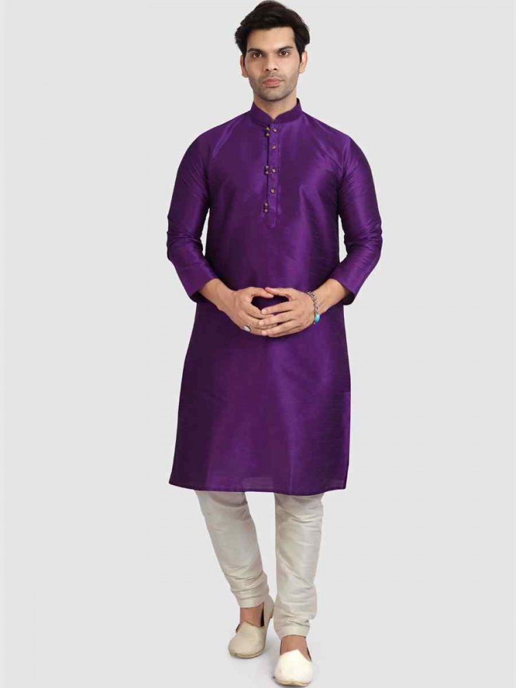 Purple Art Silk Plain Festival Kurta