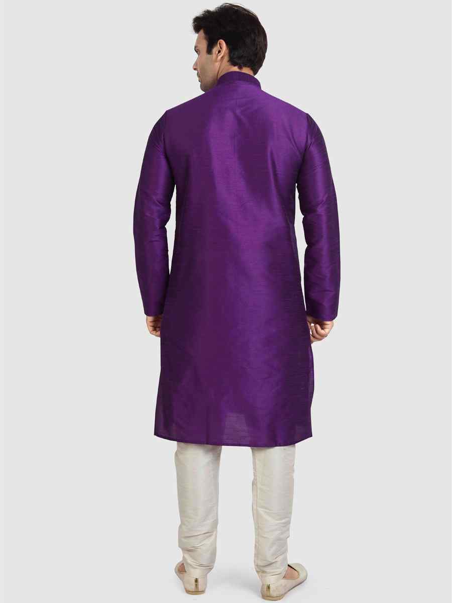 Purple Art Silk Plain Festival Kurta