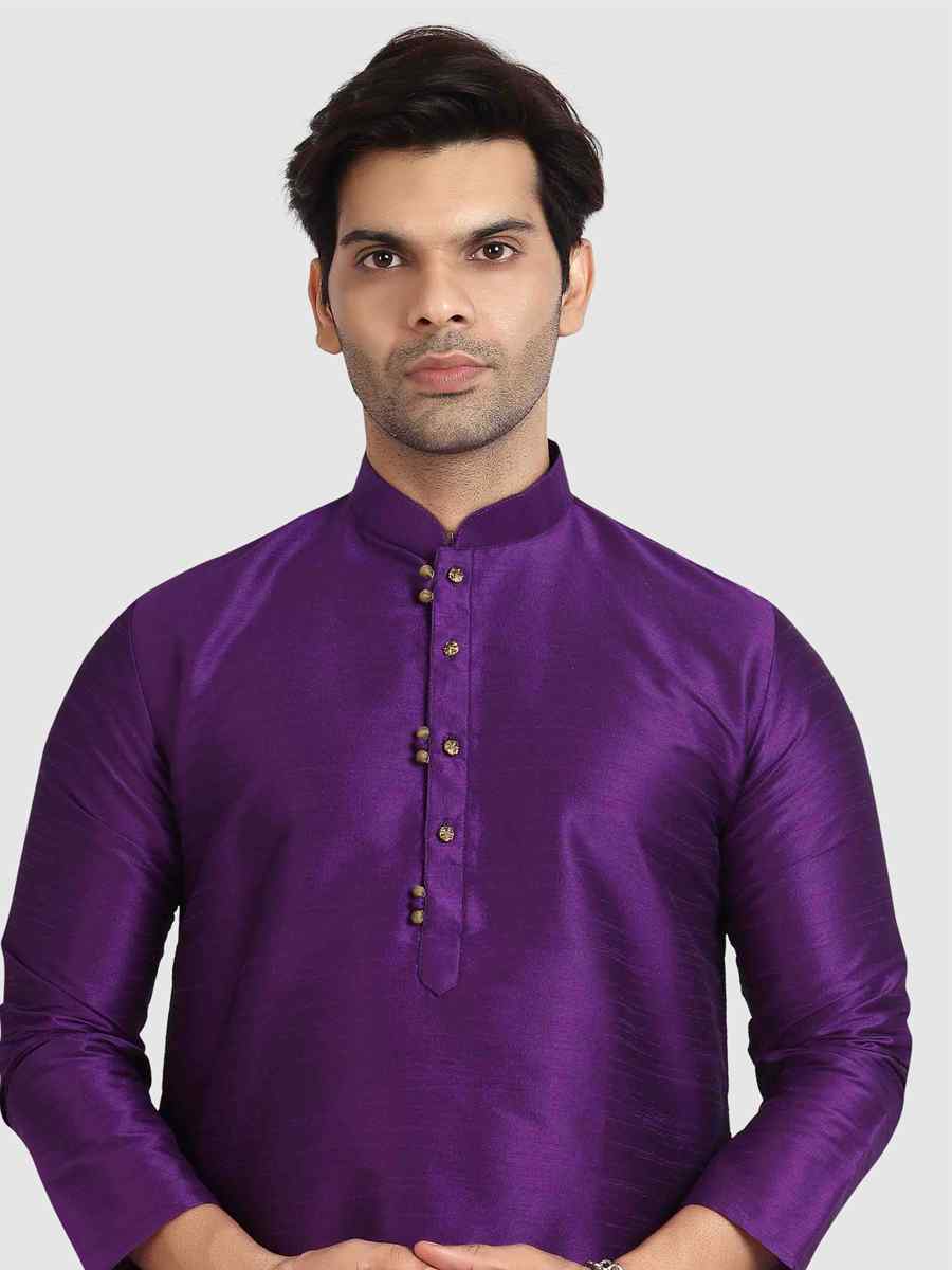 Purple Art Silk Plain Festival Kurta