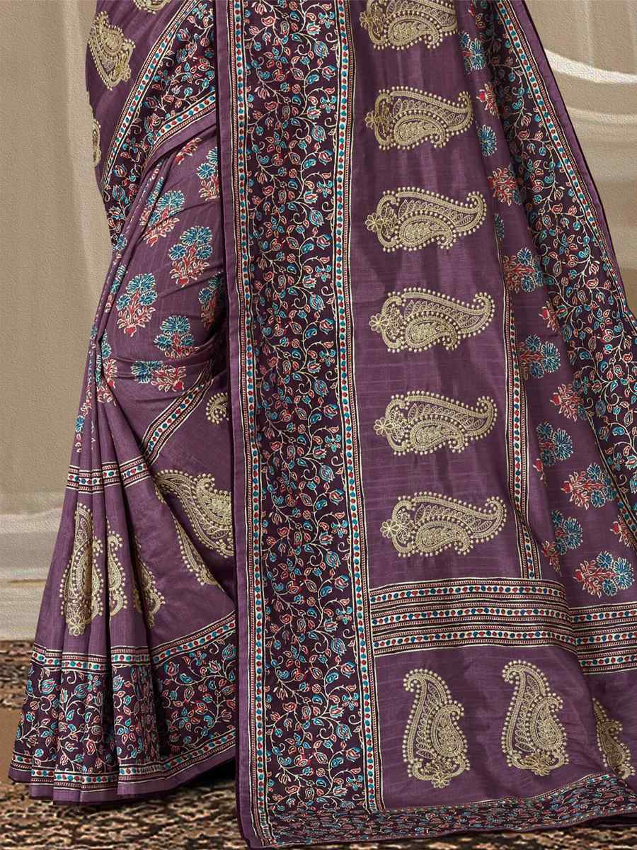 Purple Art Silk Printed Casual Festival Contemporary Saree