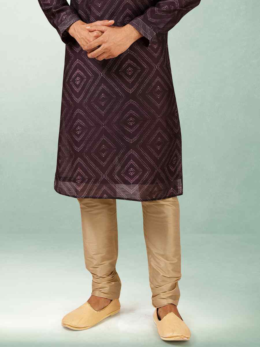 Purple Art Silk Printed Festival Kurta