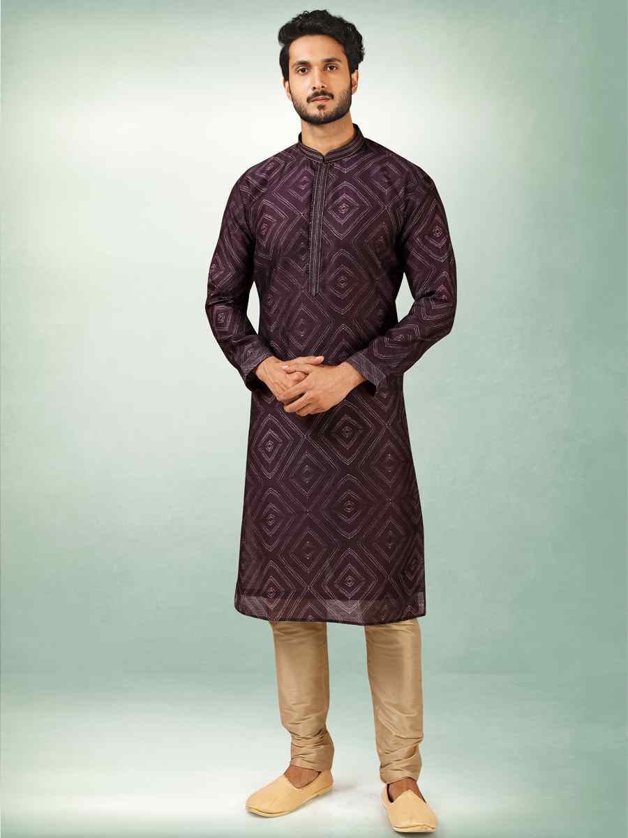 Purple Art Silk Printed Festival Kurta