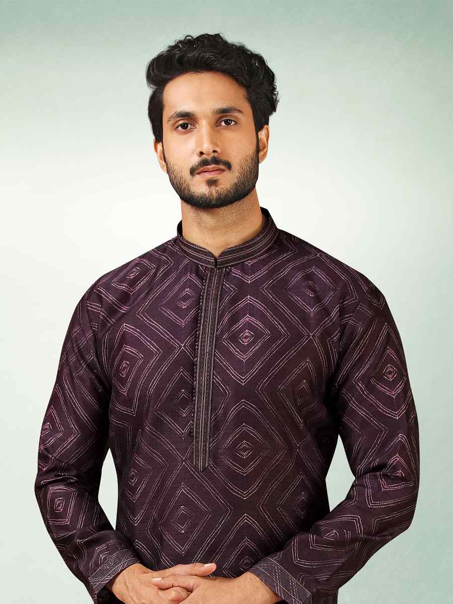 Purple Art Silk Printed Festival Kurta