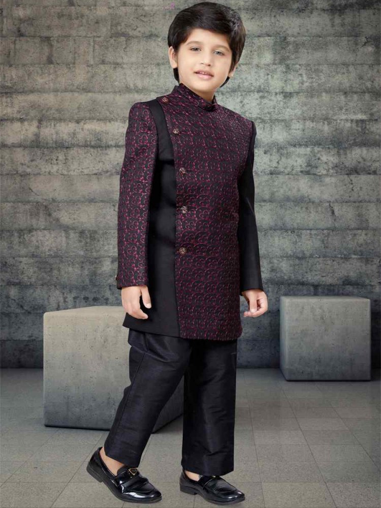 Purple Art Silk Printed Festival Traditional Kurta Pyjama Boys Wear