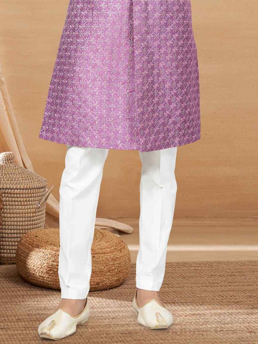 Purple Art Silk Woven Festival Wedding Sherwani
