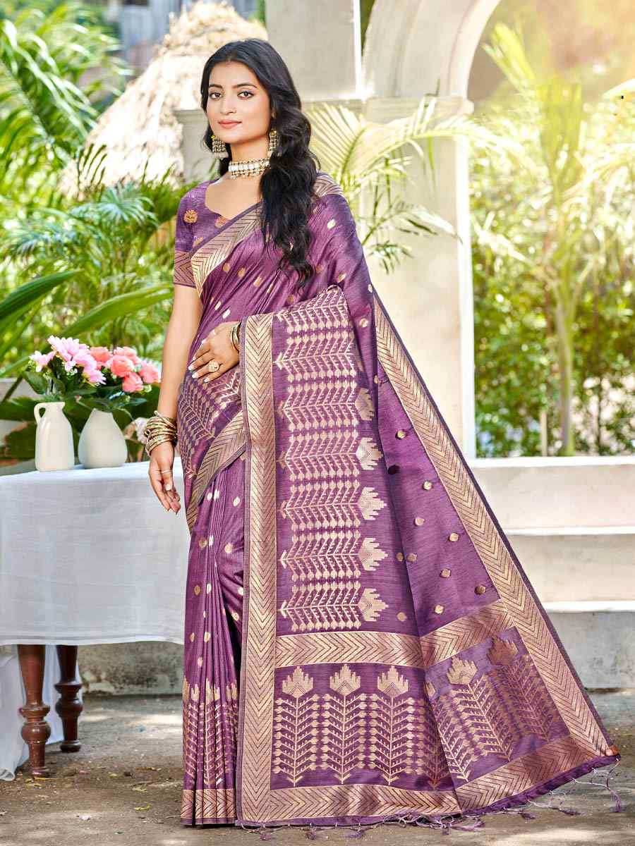 Purple Assam Silk Handwoven Traditional Bridal Reception Festival Wedding Fancy Heavy Border Saree