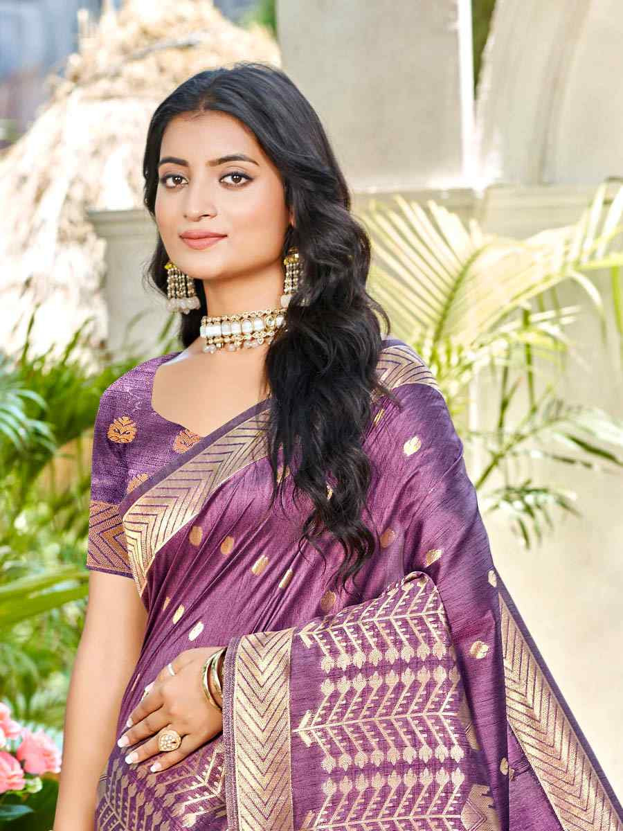 Purple Assam Silk Handwoven Traditional Bridal Reception Festival Wedding Fancy Heavy Border Saree