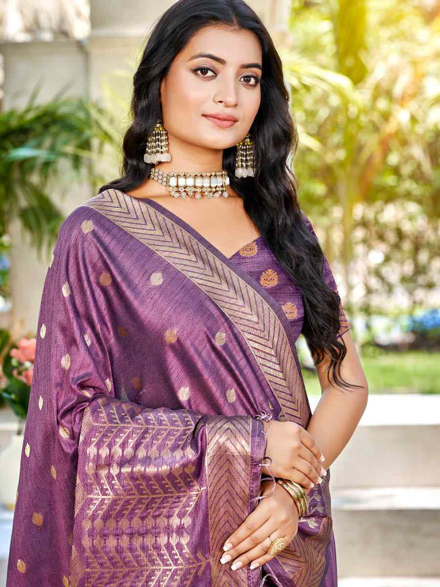 Purple Assam Silk Handwoven Traditional Bridal Reception Festival Wedding Fancy Heavy Border Saree