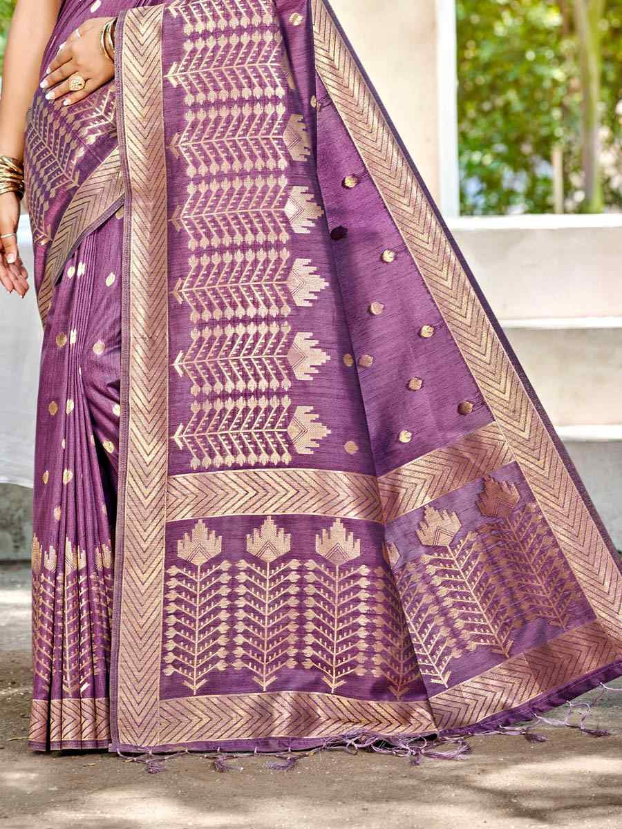 Purple Assam Silk Handwoven Traditional Bridal Reception Festival Wedding Fancy Heavy Border Saree