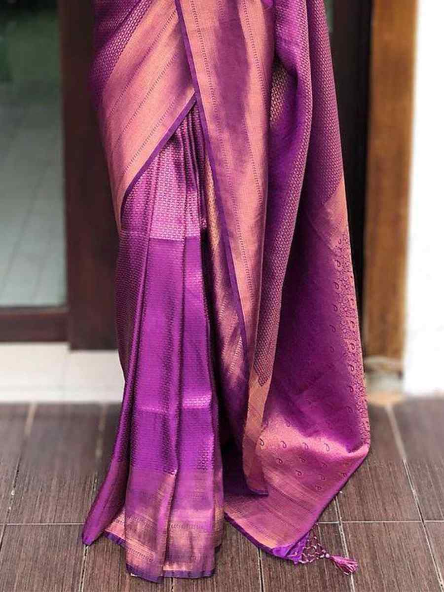 Purple Banarasi Art Silk Handwoven Party Festival Heavy Border Saree