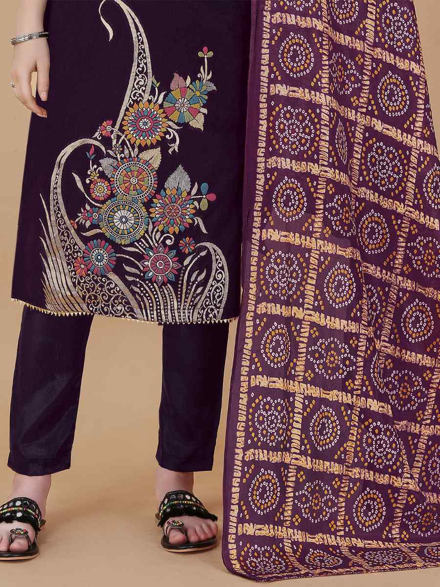 Purple Banarasi Jacquard Santoon Chinon Handwoven Casual Festival Pant Salwar Kameez
