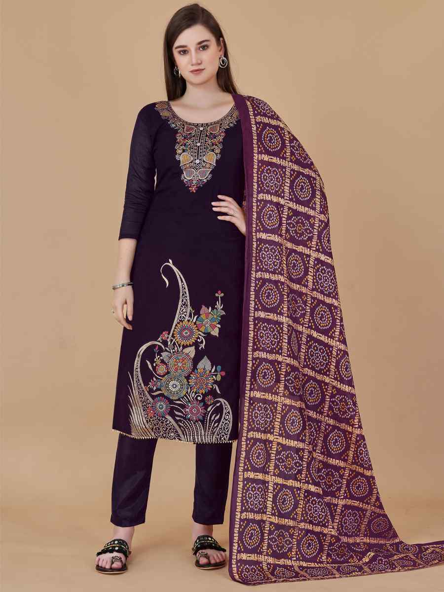 Purple Banarasi Jacquard Santoon Chinon Handwoven Casual Festival Pant Salwar Kameez