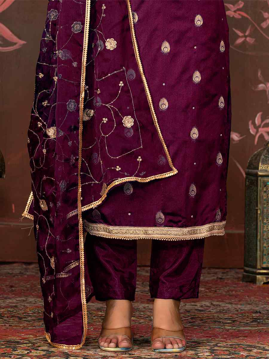 Purple Banarasi Organza Embroidered Casual Festival Pant Salwar Kameez