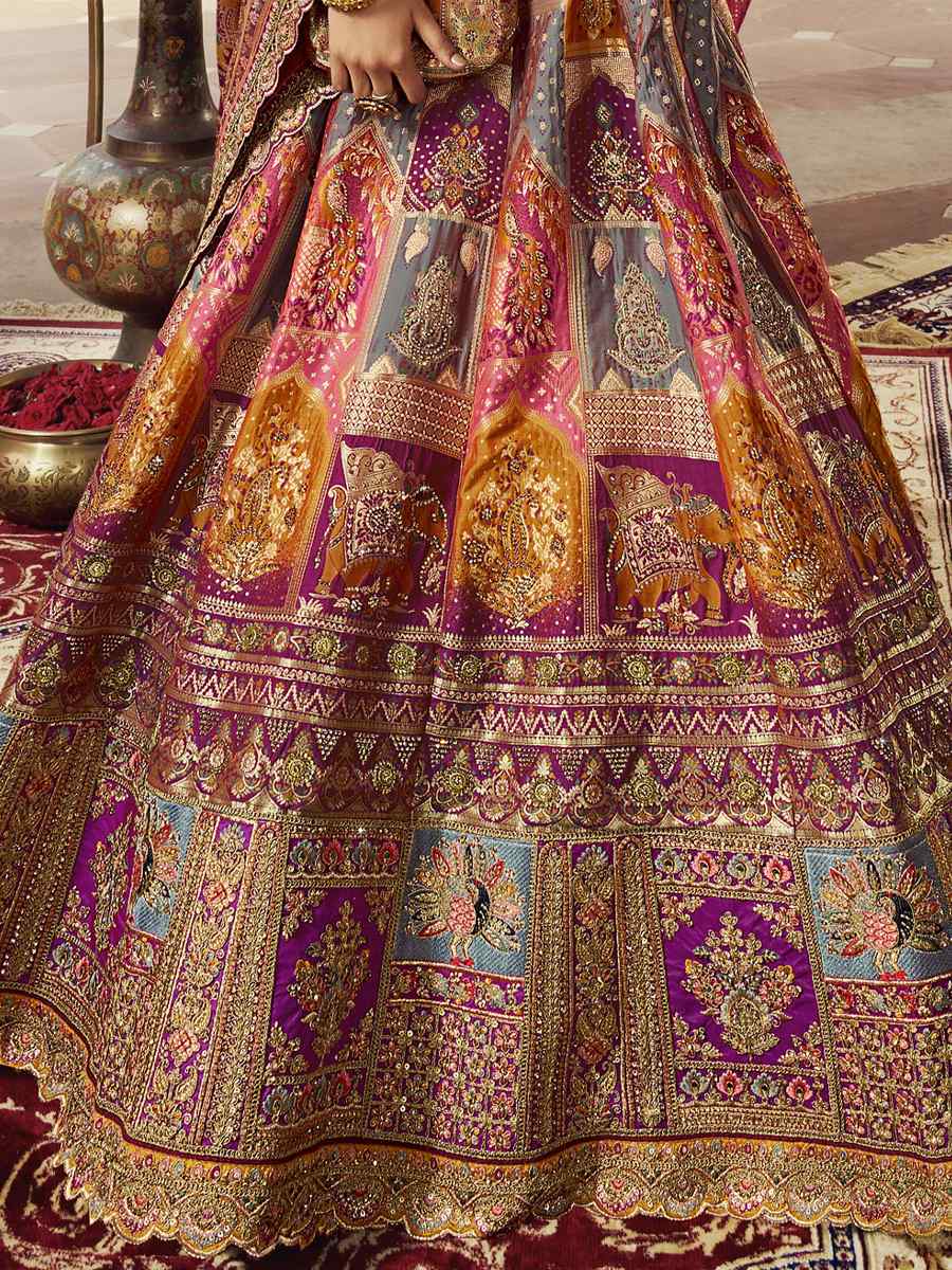 Purple Banarasi Silk Embroidered Bridal Wedding Heavy Border Lehenga Choli