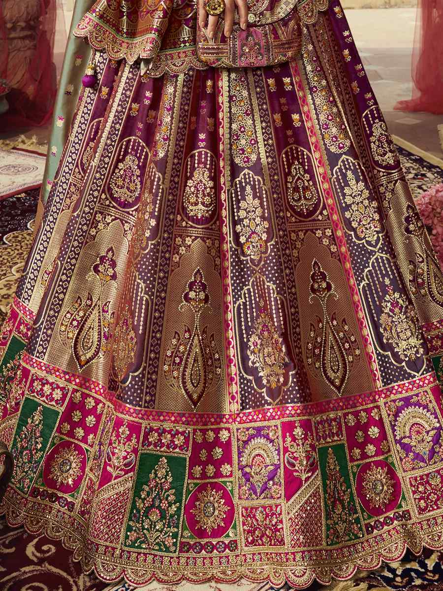 Purple Banarasi Silk Embroidered Bridal Wedding Heavy Border Lehenga Choli