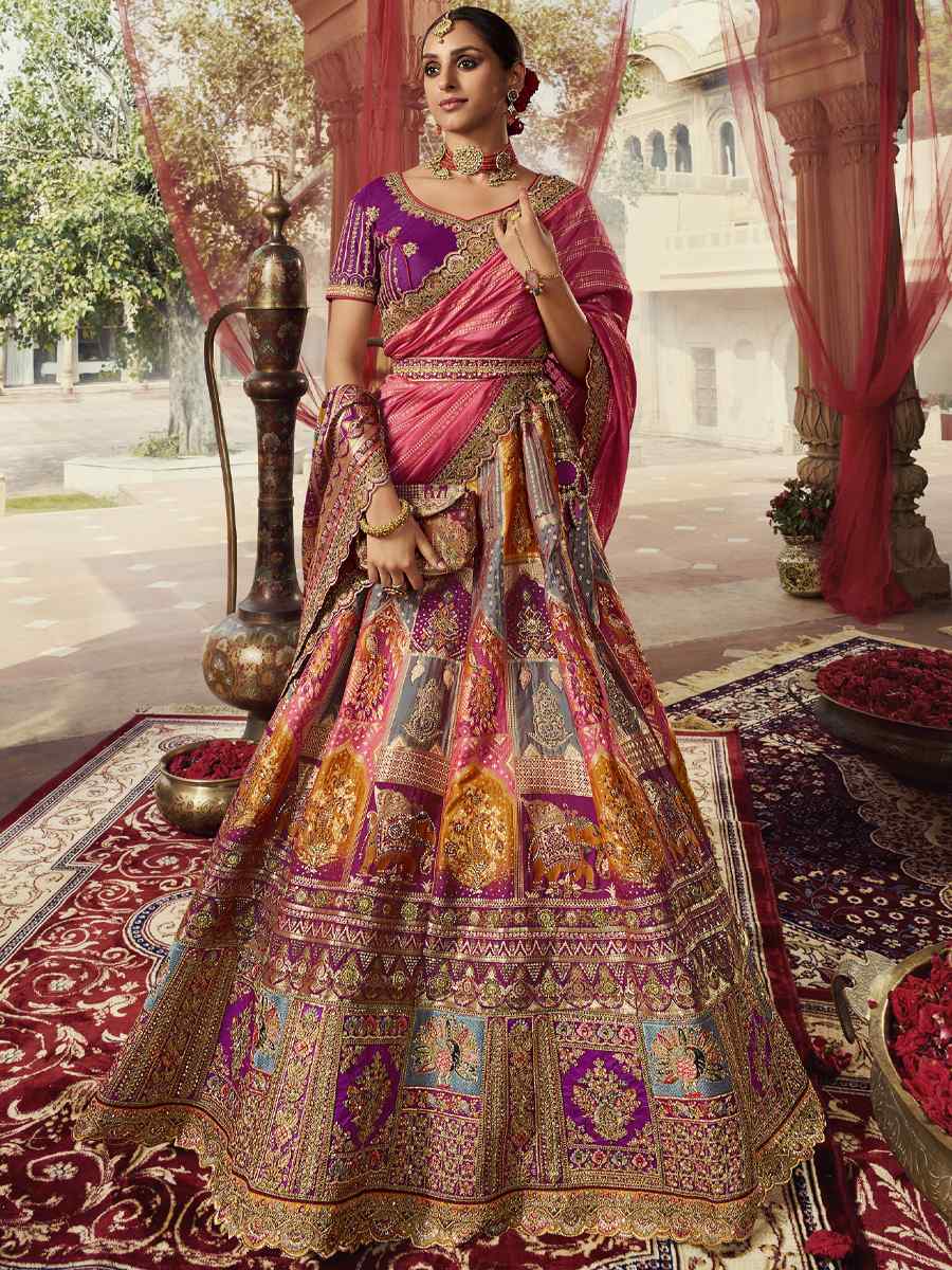 Purple Banarasi Silk Embroidered Bridal Wedding Heavy Border Lehenga Choli