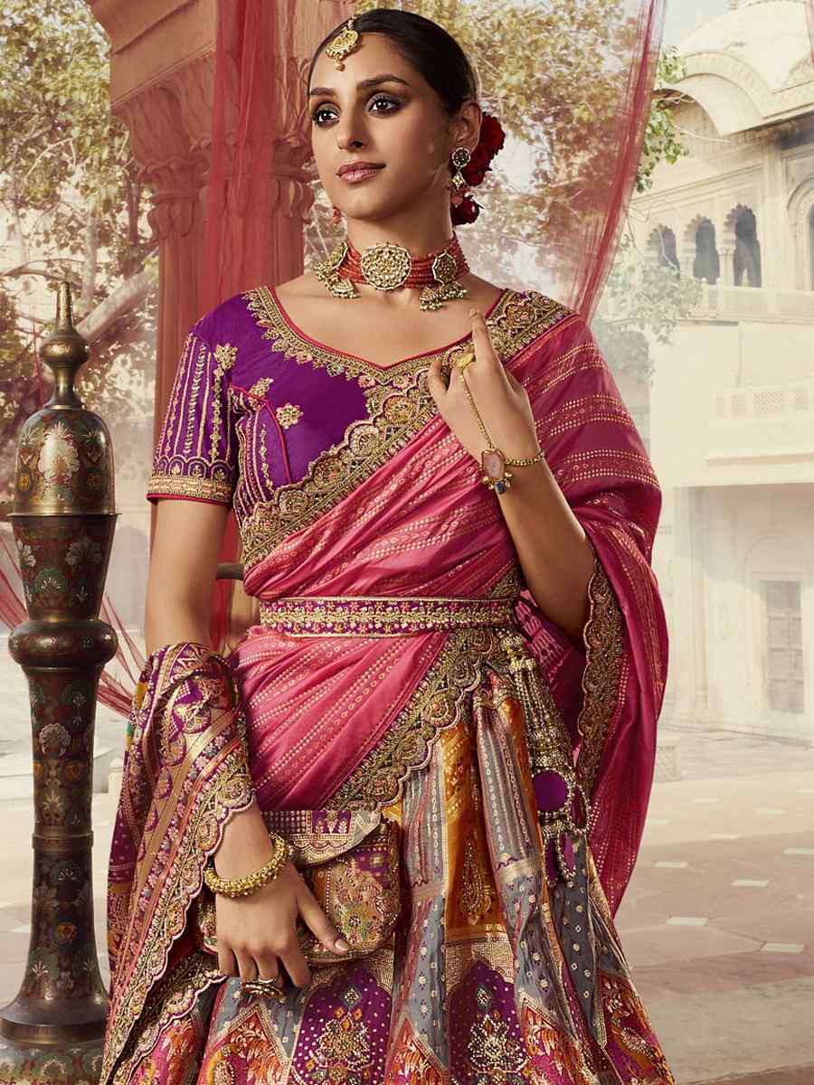 Purple Banarasi Silk Embroidered Bridal Wedding Heavy Border Lehenga Choli