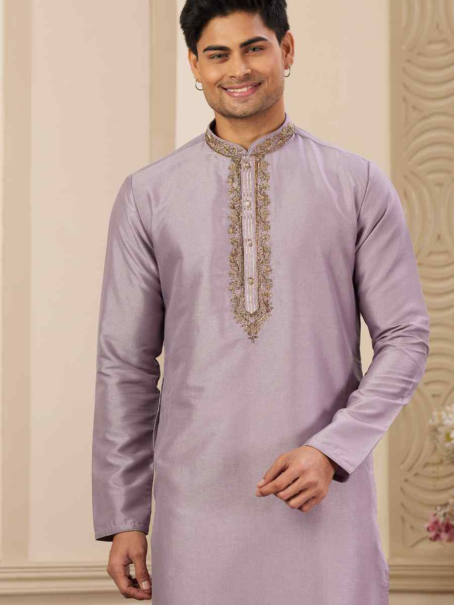 Purple Banarasi Silk Embroidered Festival Party Kurta