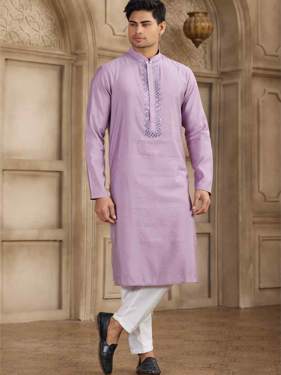 Purple Banarasi Silk Embroidered Festival Party Kurta