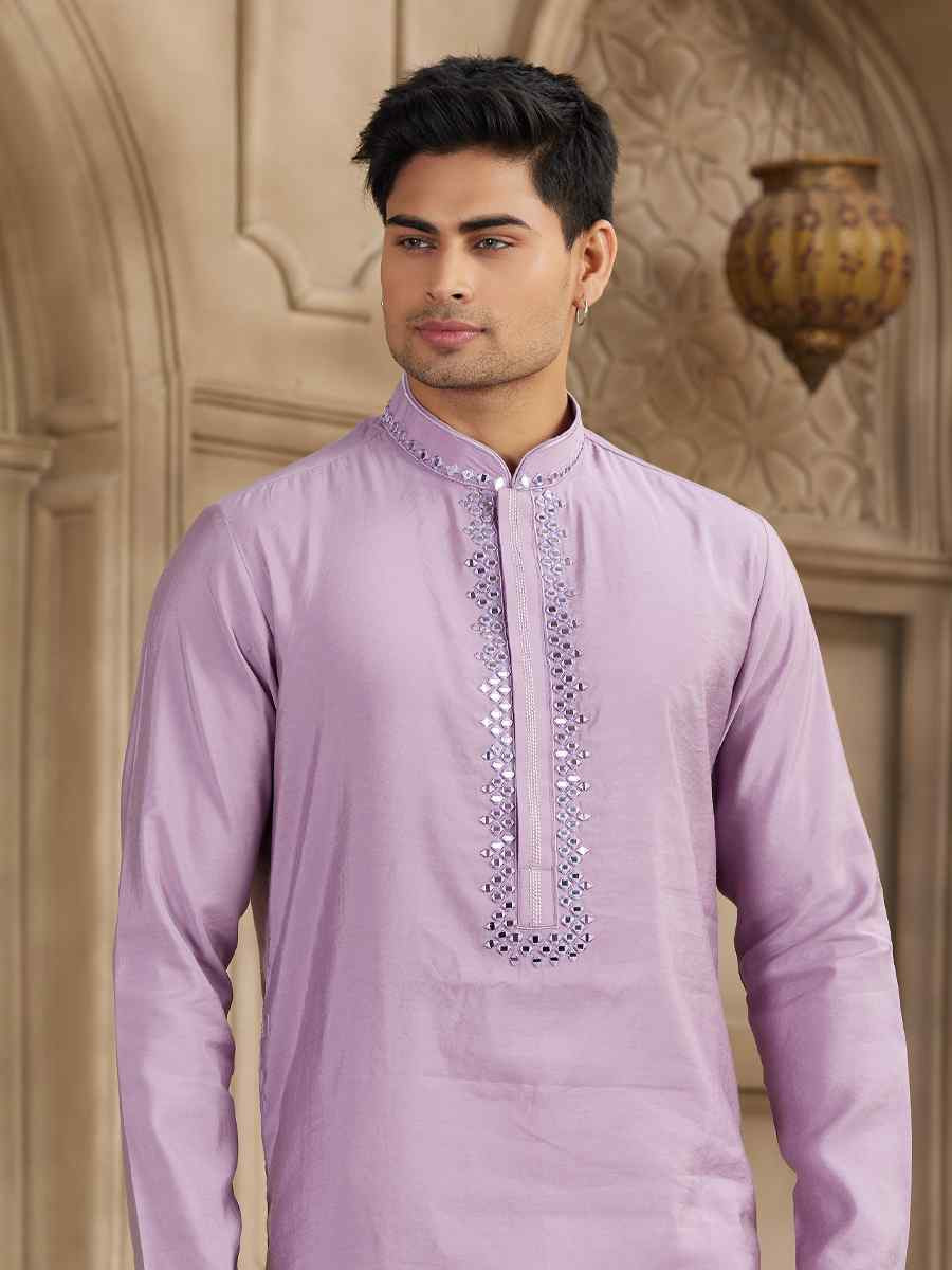 Purple Banarasi Silk Embroidered Festival Party Kurta