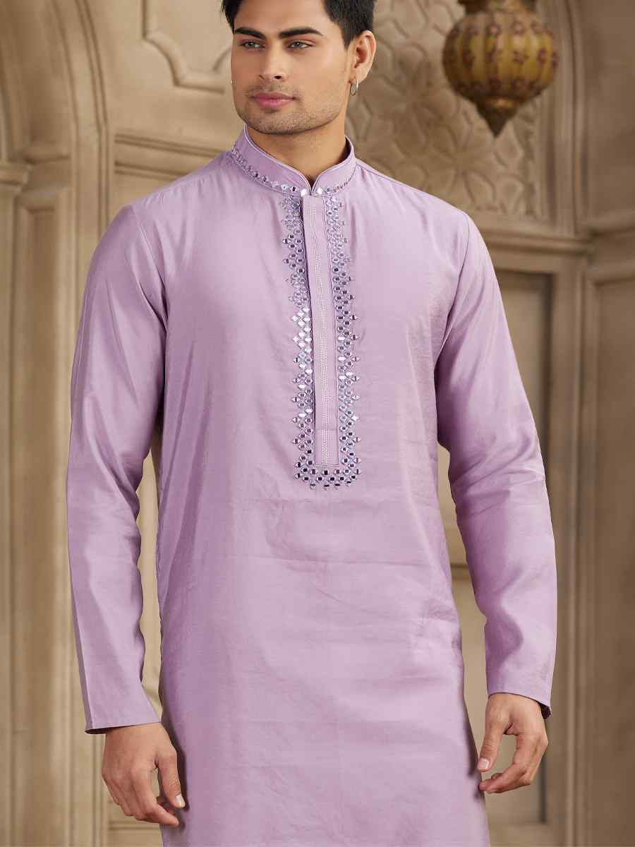 Purple Banarasi Silk Embroidered Festival Party Kurta