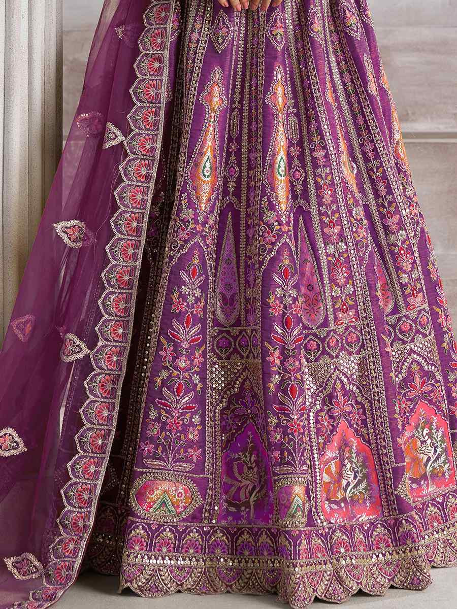 Purple Banarasi silk Embroidered Wedding Bridesmaid Heavy Border Lehenga Choli