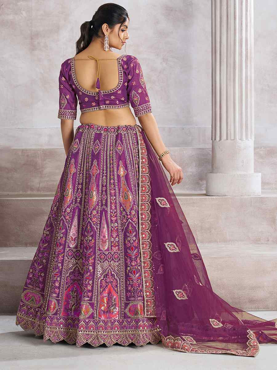 Purple Banarasi silk Embroidered Wedding Bridesmaid Heavy Border Lehenga Choli
