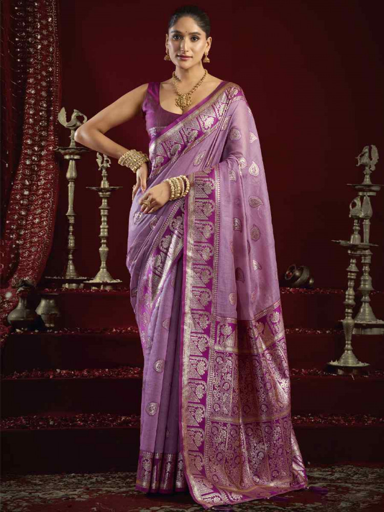 Image of Purple Banarasi Silk Handwoven Casual Reception Festival Wedding Fancy Heavy Border Saree