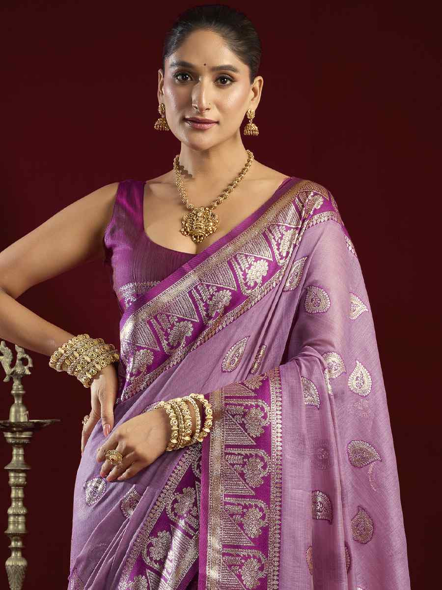 Purple Banarasi Silk Handwoven Casual Reception Festival Wedding Fancy Heavy Border Saree