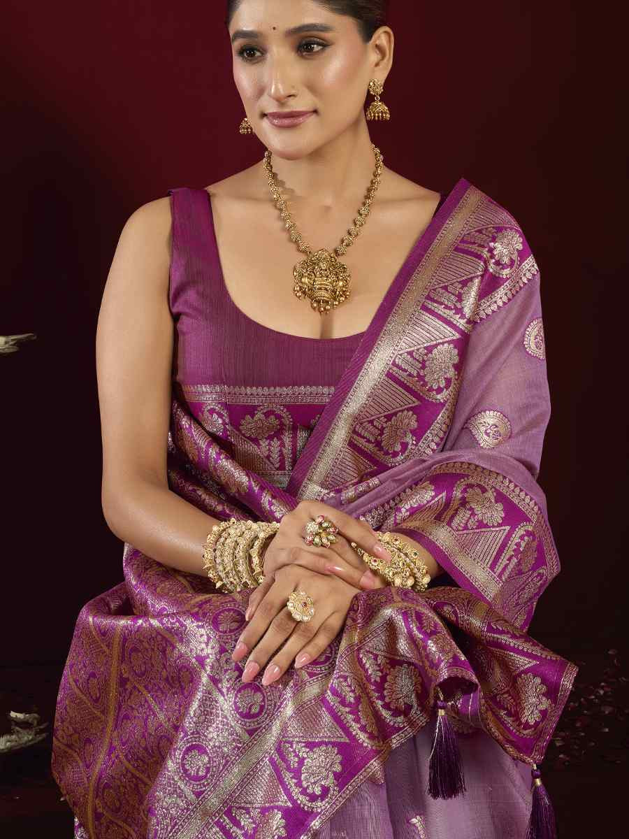 Purple Banarasi Silk Handwoven Casual Reception Festival Wedding Fancy Heavy Border Saree