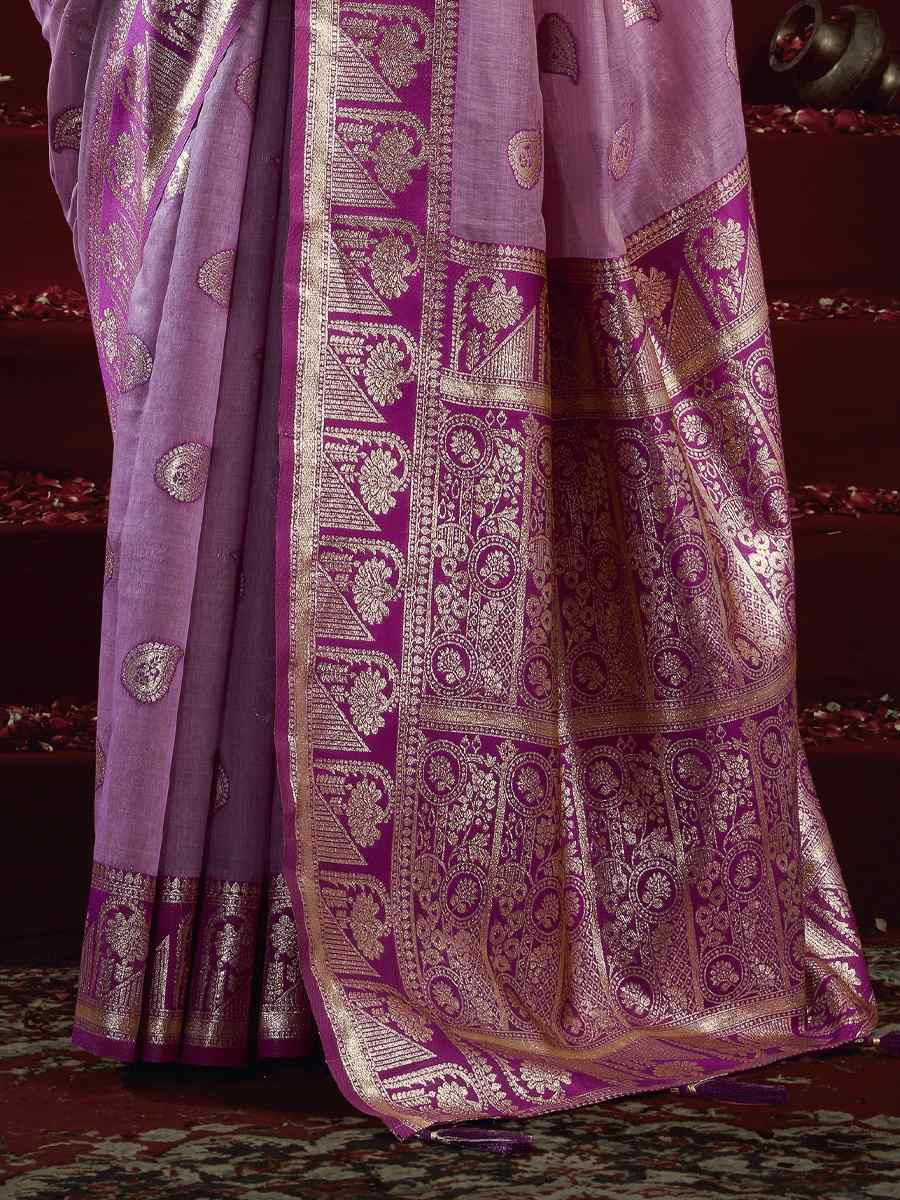 Purple Banarasi Silk Handwoven Casual Reception Festival Wedding Fancy Heavy Border Saree