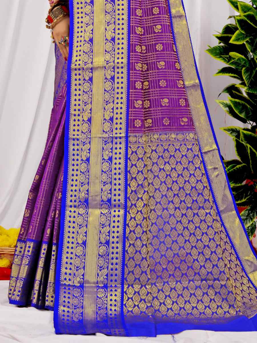 Purple Banarasi Silk Handwoven Festival Casual Heavy Border Saree