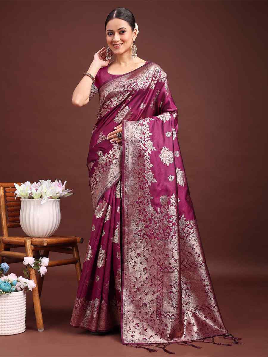 Purple Banarasi Silk Handwoven Festival Wedding Fancy Heavy Border Saree