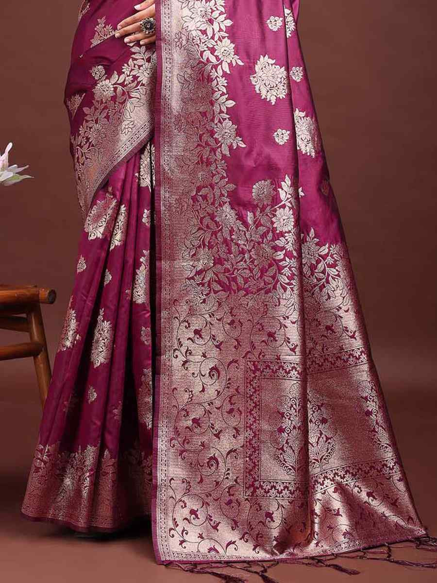 Purple Banarasi Silk Handwoven Festival Wedding Fancy Heavy Border Saree