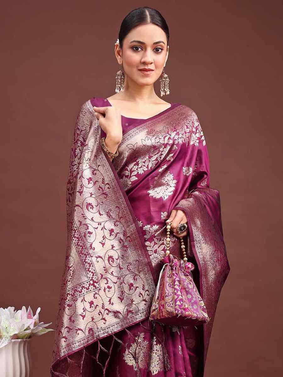 Purple Banarasi Silk Handwoven Festival Wedding Fancy Heavy Border Saree