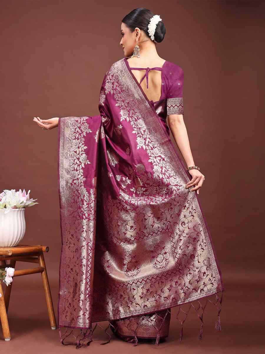 Purple Banarasi Silk Handwoven Festival Wedding Fancy Heavy Border Saree