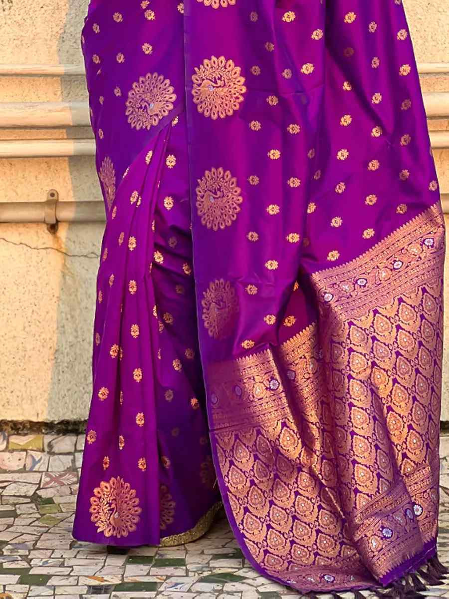 Purple Banarasi Silk Handwoven Festival Wedding Fancy Heavy Border Saree