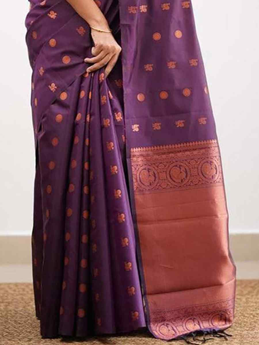 Purple Banarasi Silk Handwoven Festival Wedding Fancy Heavy Border Saree