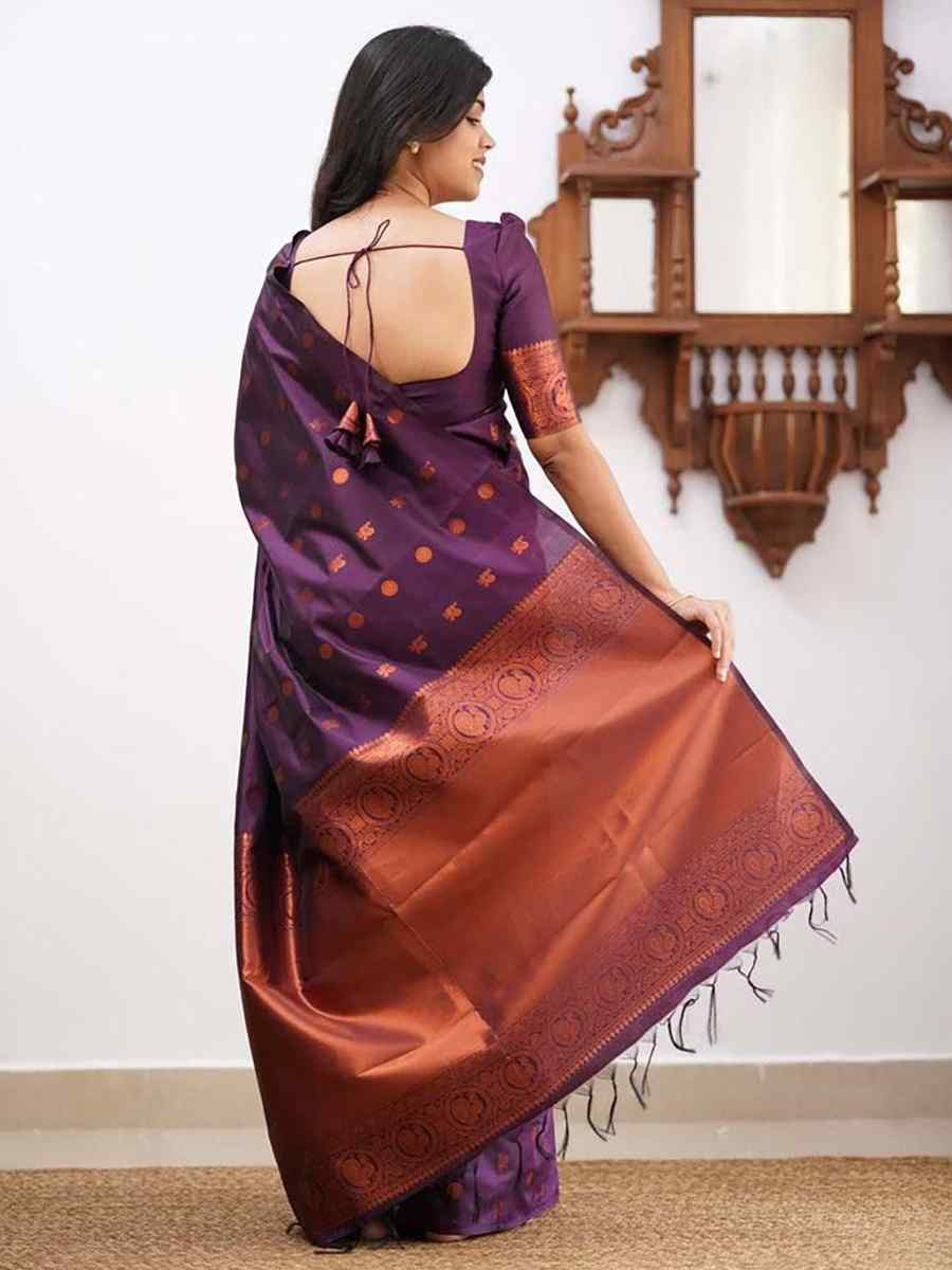 Purple Banarasi Silk Handwoven Festival Wedding Fancy Heavy Border Saree