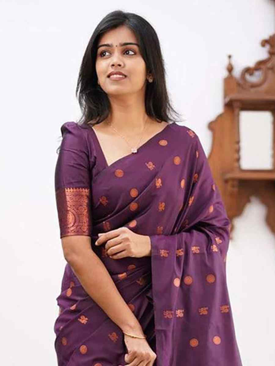 Purple Banarasi Silk Handwoven Festival Wedding Fancy Heavy Border Saree