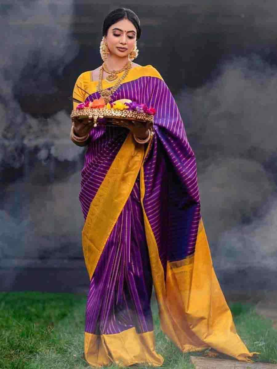 Purple Banarasi Silk Handwoven Party Festival Wedding Traditional Fancy Classic Style Sarees