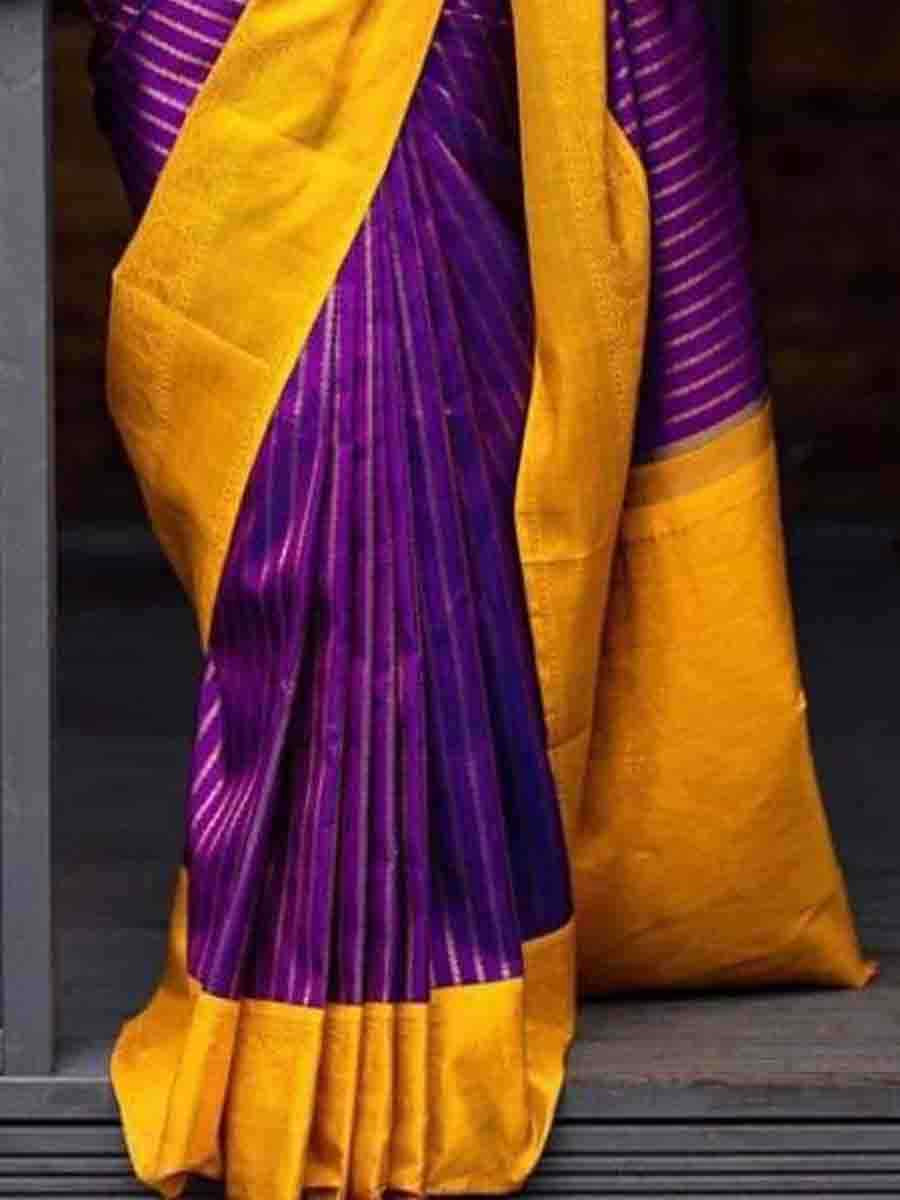 Purple Banarasi Silk Handwoven Party Festival Wedding Traditional Fancy Classic Style Sarees