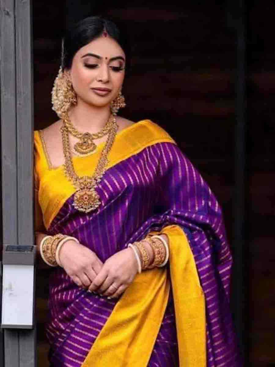 Purple Banarasi Silk Handwoven Party Festival Wedding Traditional Fancy Classic Style Sarees