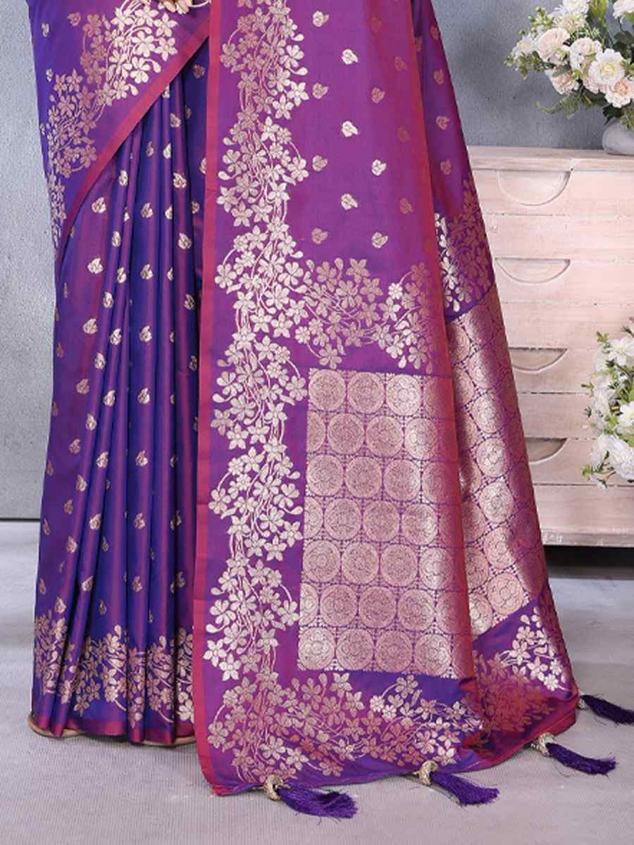 Purple Banarasi Silk Handwoven Traditional Bridal Reception Festival Wedding Fancy Heavy Border Saree