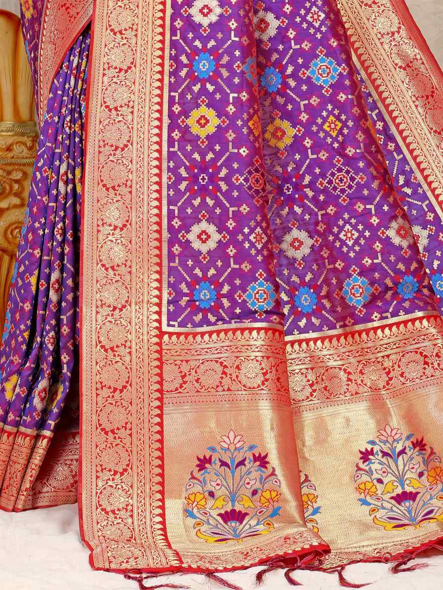 Purple Banarasi Silk Handwoven Wedding Festival Heavy Border Saree