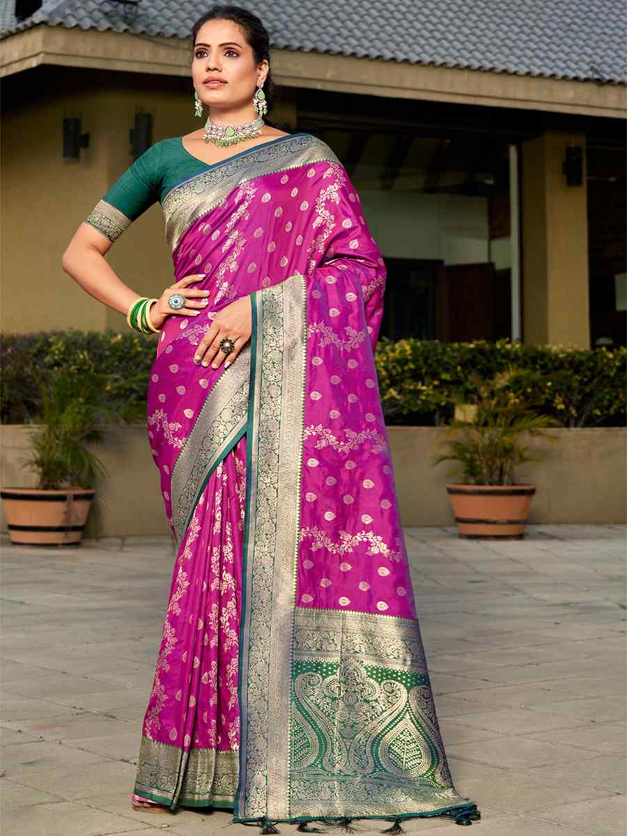 Purple Banarasi Silk Handwoven Wedding Festival Heavy Border Saree