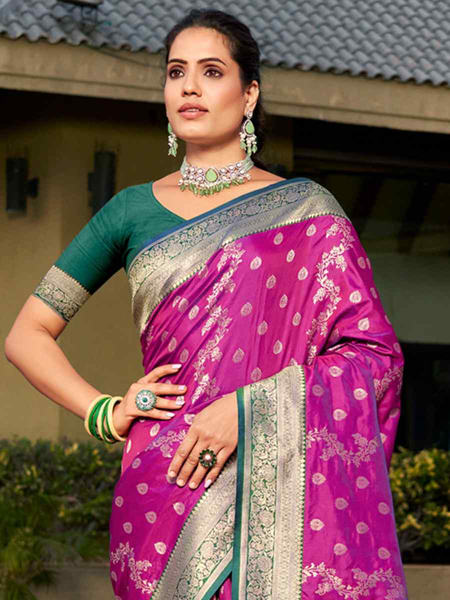 Purple Banarasi Silk Handwoven Wedding Festival Heavy Border Saree