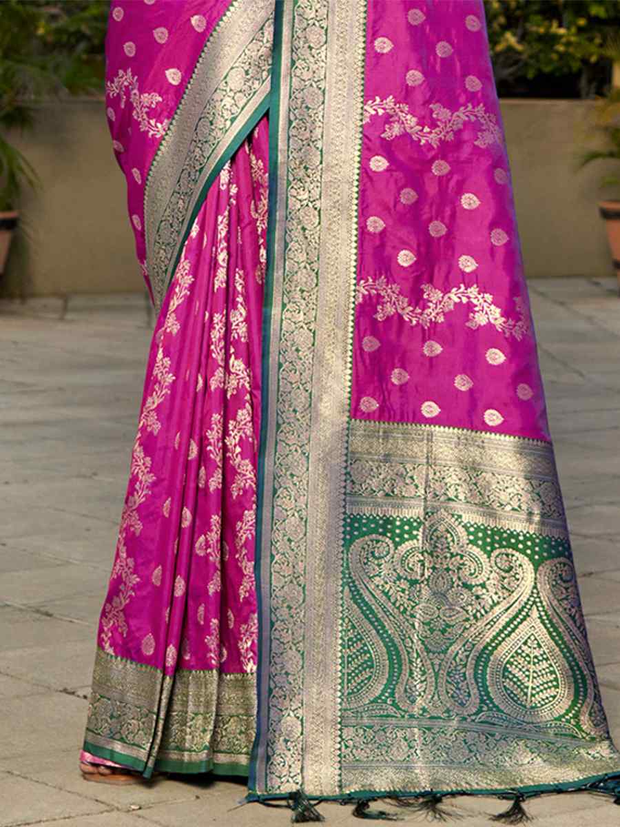 Purple Banarasi Silk Handwoven Wedding Festival Heavy Border Saree
