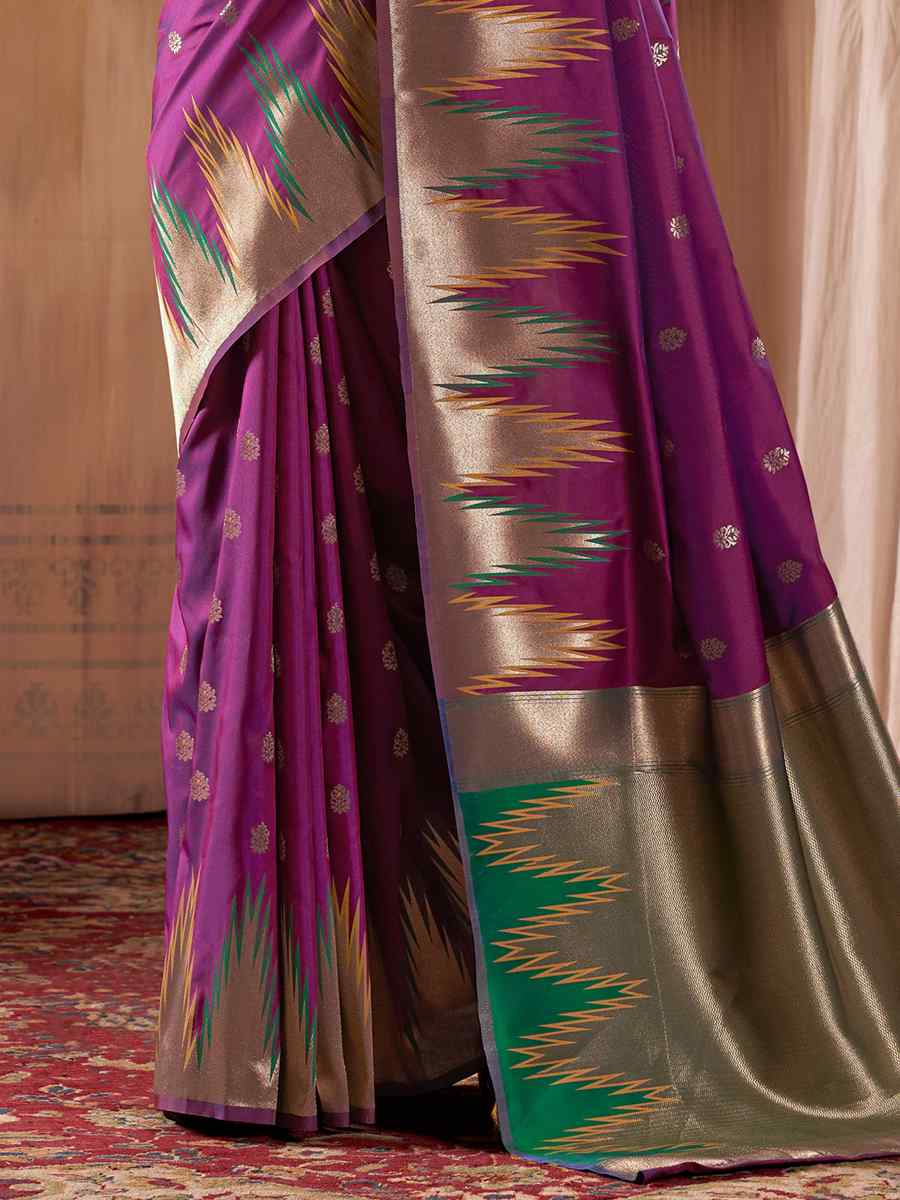 Purple Banarasi Silk Handwoven Wedding Festival Heavy Border Saree