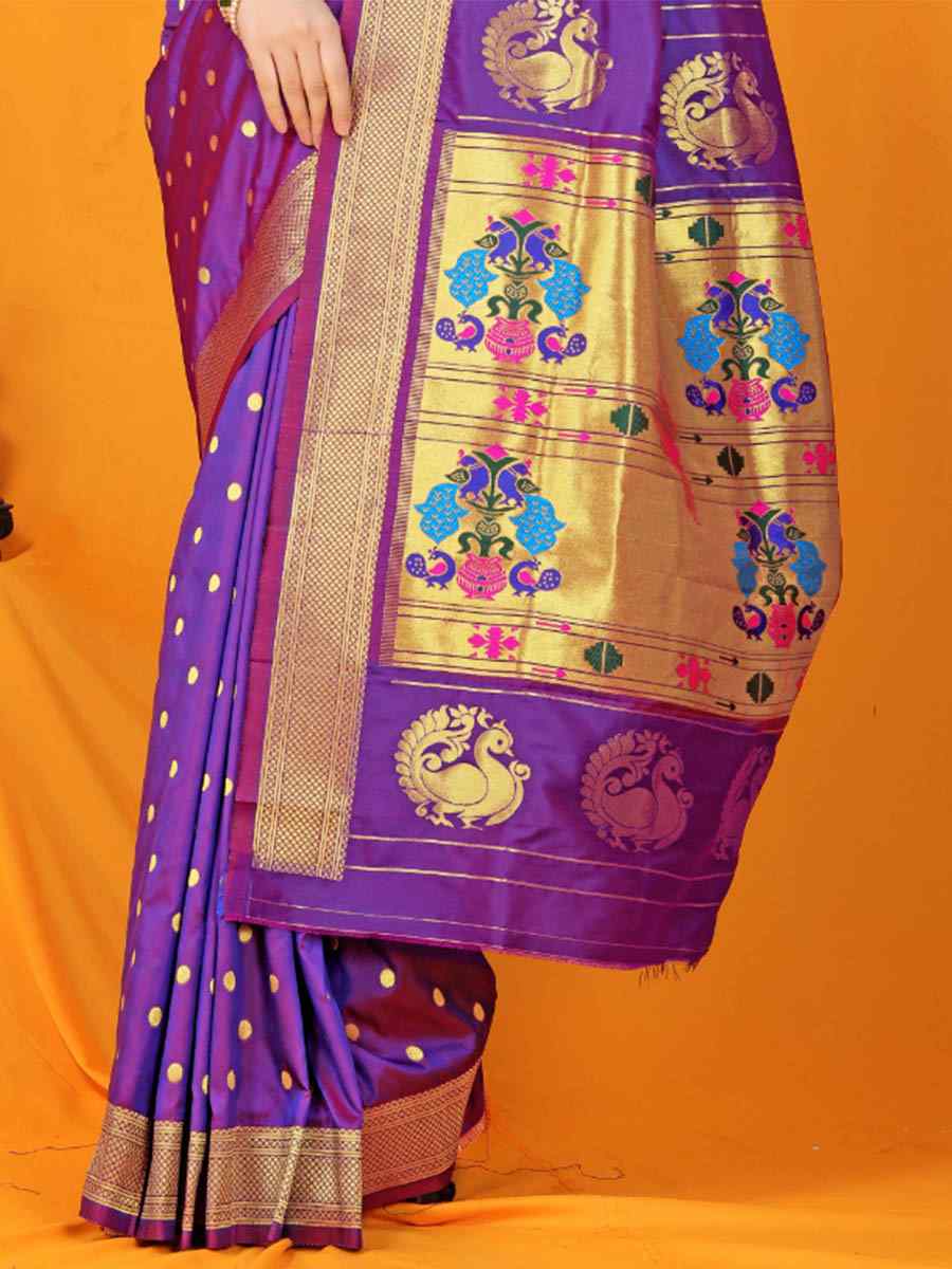Purple Banarasi Silk Handwoven Wedding Festival Heavy Border Saree